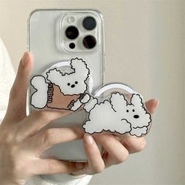 Cell Phone Mounts Holders Korean Cute CartoonWhite Puppy Magnetic Holder Grip Tok Griptok Phone Stand Holder Support For iPhone For Pad Magsafe Smart Tok