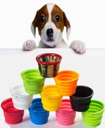 Travel collapsible dog cat feeding bowl two styles with hooked pet water tray feeder silicone folding bowl 9 styles to choose from1468081