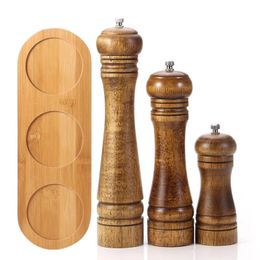 Wood Salt and Pepper Grinder Set Pepper Mill Salt Shakers wAdjustable Ceramic Rotor- Refillable - Oak Wood 240506