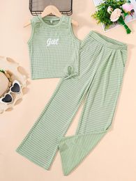 Clothing Sets Big Girls Casual Outfits Striped Tank Top & Cozy Pants Set 2Pcs For Toddler To Kid Sporty Streetwear