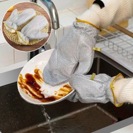 Gloves Housework Cleaning Gloves Steel Wire Ball Dishwashing Gloves Waterproof Brush Oil Bowl Artifact Household Cleaning Silver Glove