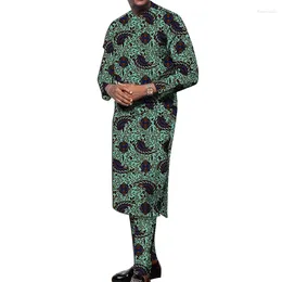 Men's Tracksuits Nigerian Print Men Clothes Set Dashiki Shirts With Trousers Male Pant Suits Traditional Style African Pattern Wedding Wear