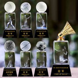 Customised crystal sculpture trophies sports volleyball tennis badminton golf games competition awards home decor 240424