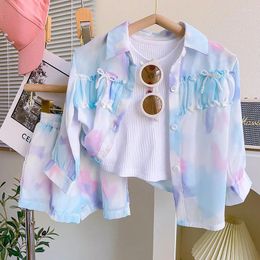 Clothing Sets Girls Set 2024 Summer Korean Colored Vest Top And Pants Three Pieces Casual Comfortable For Outdoor