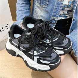 Trendy student sports shoes with Colour blocking mesh breathable and versatile casual black shoes GAI