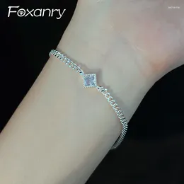 Link Bracelets Silver Color Square Geometric Zircon Bracelet For Women Minimalist Elegant Sweet Wedding Bride Jewelry Accessories