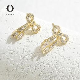 Stud Earrings Obega Bowknot Style Women Gold Colour Little Shiny Rhinestone Ins Post Earring Tiny Charm Drop