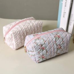 Cosmetic Bags Women Quilted Makeup Bag Large Capacity Cotton Aesthetic Toiletry Purse Zipper Closure Cute Storage Handbag Female Travel