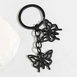 Keychains Lanyards Gothic Enamel Keychain Hollow Butterfly Key Ring Flying Animals Key Chains For Women Men DIY Handmade Punk Jewelry Gifts