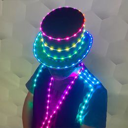 Hats Full Colour Cold LED hat with charging party glowinthedark hat Neon LED costume DJ Bar performance Halloween party supplies