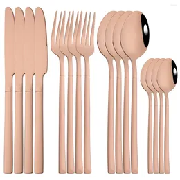Dinnerware Sets 16Pcs Rose Gold Set Knife Fork Coffee Tea Spoon Cutlery Stainless Steel Tableware Western Home Kitchen Flatware