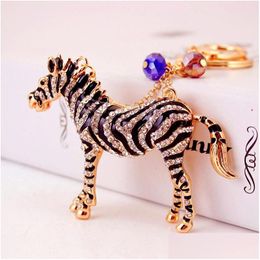 Key Rings Animal Zebra Horse Chain Pendant Car Keychain Accessories Rhinestone Enamel Drip Oil Alloy Ring Holder Women Bag Charm Dro Dhyqc