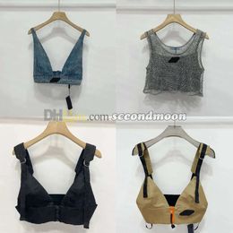 2024 Shiny Rhinestone T Shirts Women Denim Sling Vest Sexy Cropped Top Party Tank Tops V Neck T-Shirt Bra 22