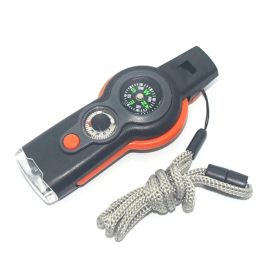 Compass 7 in 1 LED Light Whistle Thermometer Compass Outdoor Survival Emergency Tool
