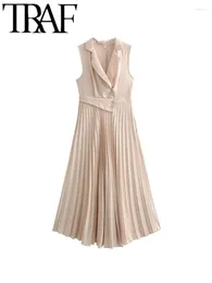 Casual Dresses 2024 Summer Woman Fashion Sleeveless Pleated Irregular Dress Slim Suit Collar Mujer Midi Vestidos Y2k