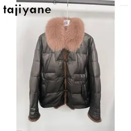 Women's Leather Real Tajiyane Jacket Women Winter Genuine Sheepskin White Duck Down Coats Fur Collar Korean Short Coat Mink Edge