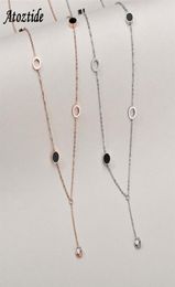 Atoztide Trendy Long Pendant Cubic Zirconia Necklaces For Women Choker Rose Gold Clavicle Chain Necklaces Drop 260C9155289