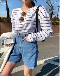 Women's Pants Casual High Waist Straight Jeans Shorts Summer Pockets Loose Female Blue Denim Ladies Street Bottoms