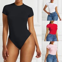 Sexy One Piece Bodycon Bodysuit Short Sleeve O Neck Open Basic White Black Red Overalls Women Body Top Skinny Rompers Female 240423