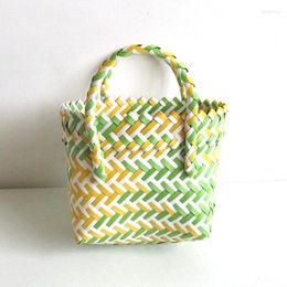 Storage Bags Colorful Plastic Woven Tote Bag For Women Lightweight Handmade Beach Weaving Small With Hand Gifts Taking Pos Decorating