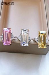 Cluster Rings Vintage 925 Sterling Silver Women039s 1014mm Emerald Cut Topaz Pink Quartz Lab Diamond Gemstone Wedding Bands Fi8456965