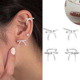 Stud Earrings Fashion Ribbon Bowknot Metal For Women Girls Minimalist Small Ear Clip Aesthetic Jewelry Gifts