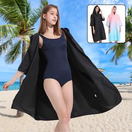 Microfiber Towel Robe with Hood Poncho Quick Changing Zipper Short Oversized Sleeve Surf Beach 240506