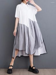 Party Dresses XITAO Irregular Shirt Dress Simplicity Casual Mesh Patchwork Asymmetrical Hem 2024 Summer Turn-down Collar LYD1908