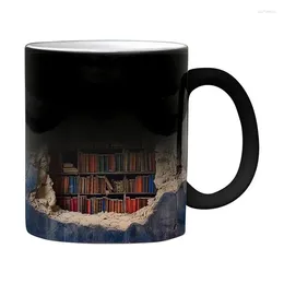 Mugs Bookshelf Coffee Mug Ceramic 3D Creative Tea Multi-Purpose Novelty Heat Sensitive Cup For Book Lovers Authors Librarians