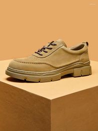 Casual Shoes Special Khaki Color Genuine Leather Lace Up Work Leisure Man All Match Retro Oxfords Outdoor