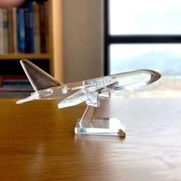 Clear Crystal Cute Aircraft Figurines Glass Airplane Paperweight Ornament Statue Collectible Home Decor Christmas Birthday Gift 240506