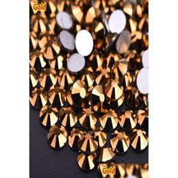 Nail Art Decorations 1500Pcs Mixed Sizes Gold Rhinestone Crystals Strass Stones Glass Rhinestones For Nails 3D Decoration Accessories Dhsvi