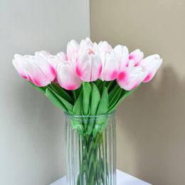 Decorative Flowers 33/35/40pcs Pink Tulips Pu Material Simulation Suitable For Wedding Party Bedroom Decoration Home