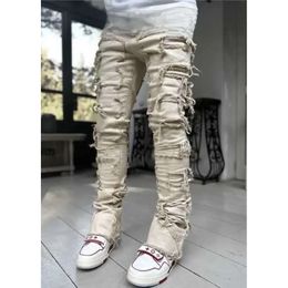 Purple Jeans For Men Jeans Fit Stacked Patch Distressed Destroyed Straight Denim Pants Streetwear Clothes Stretch Patch Denim Straight Leg Jeans B5bx 573