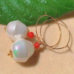Dangle Earrings Natural Baroque White Pearl South Red Beads Gold Beaded Stud Art Office Custom Bridal Modern Hoop Bohemian