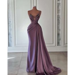 Stylish Sexy Evening Dresses Women Sleeveless Strapless Satin Backless Floor Length Beaded V Neck Sequins Appliques Prom Dress Formal Gowns Plus Size Tailored 0431