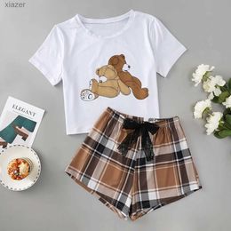 Women's Sleepwear The teddy bear printed Pyjama set is cute soft and comfortable with short sleeved tops and shorts. Womens Pyjamas and casual wear WX
