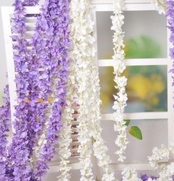 Brand New Crafts 34cm Artificial Wisteria Flower Vine Handmade Hanging Garland Wedding Home Decorative Rattan 14 color4554134
