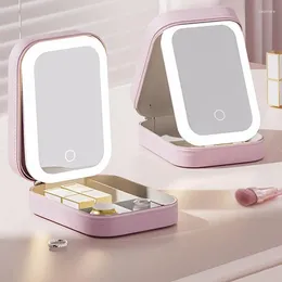 Cosmetic Bags Makeup Storage Box Led Light Mirror Portable Travel Cosmetics Touch Organiser