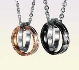 New Fashion Couple Pendant Necklace With Diamond Stainless Steel Round Charm Necklaces Women Men Love Necklace Jewelry Gift2654256