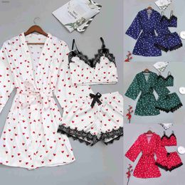 Women's Sleepwear New three piece sexy pajama hanger short sleeved love printed pajamas home goods hanger oversized pajamas casual home goods set WX