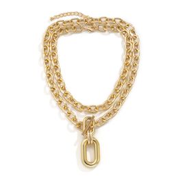 Individualized and exaggerated trendy aluminum chain multi-layer fashionable geometric metal buckle collarbone chain necklace