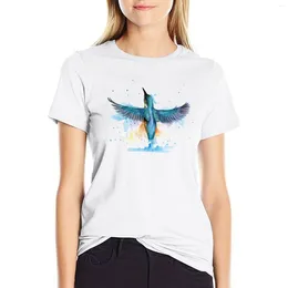 Women's Polos Watercolour Kingfisher In Flight T-shirt Hippie Clothes Aesthetic Blouse Tight Shirts For Women