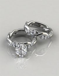 925 Sterling Silver Round Cut Diamond Engagement Ring and Wedding Band Set Engagement Rings Size 5 122810786