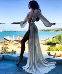 Women Beach Wear Wear Summer New Hot Sale Women Sexy Chiffon See-Through Bikini Long Cover Up Swimsuit Swimwear Beach Dress Bathing Suit Cover-Ups d240507