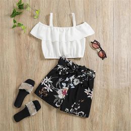 Clothing Sets 7-12Y Children Girls Summer Clothes Sleeveless Ruffles Tank Tops Beach Style Flower Print Shorts Two Piece Outfits