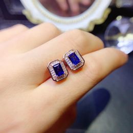 Stud Earrings Natural Sapphire S925 Sterling Silver Rectangular 4 6mm Luxury Jewellery Designer