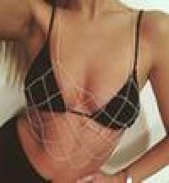 Fashion Women Gold Colour Net Grid Tassel Harness Necklace Body Jewellery Sexy Bikini Belly Waist Metal alloy Bra Chain Body Chain3018573