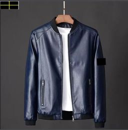 stone jacket Autumn Winter Leather Jacket Men Coats Stand Collar Zipper Black Motor Biker Motorcycle Leather Jackets a1