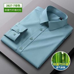 Men's Dress Shirts 5XL mens shirt Long sle bamboo fiber ice silk spring summer high quality business casual fashion solid color d240507